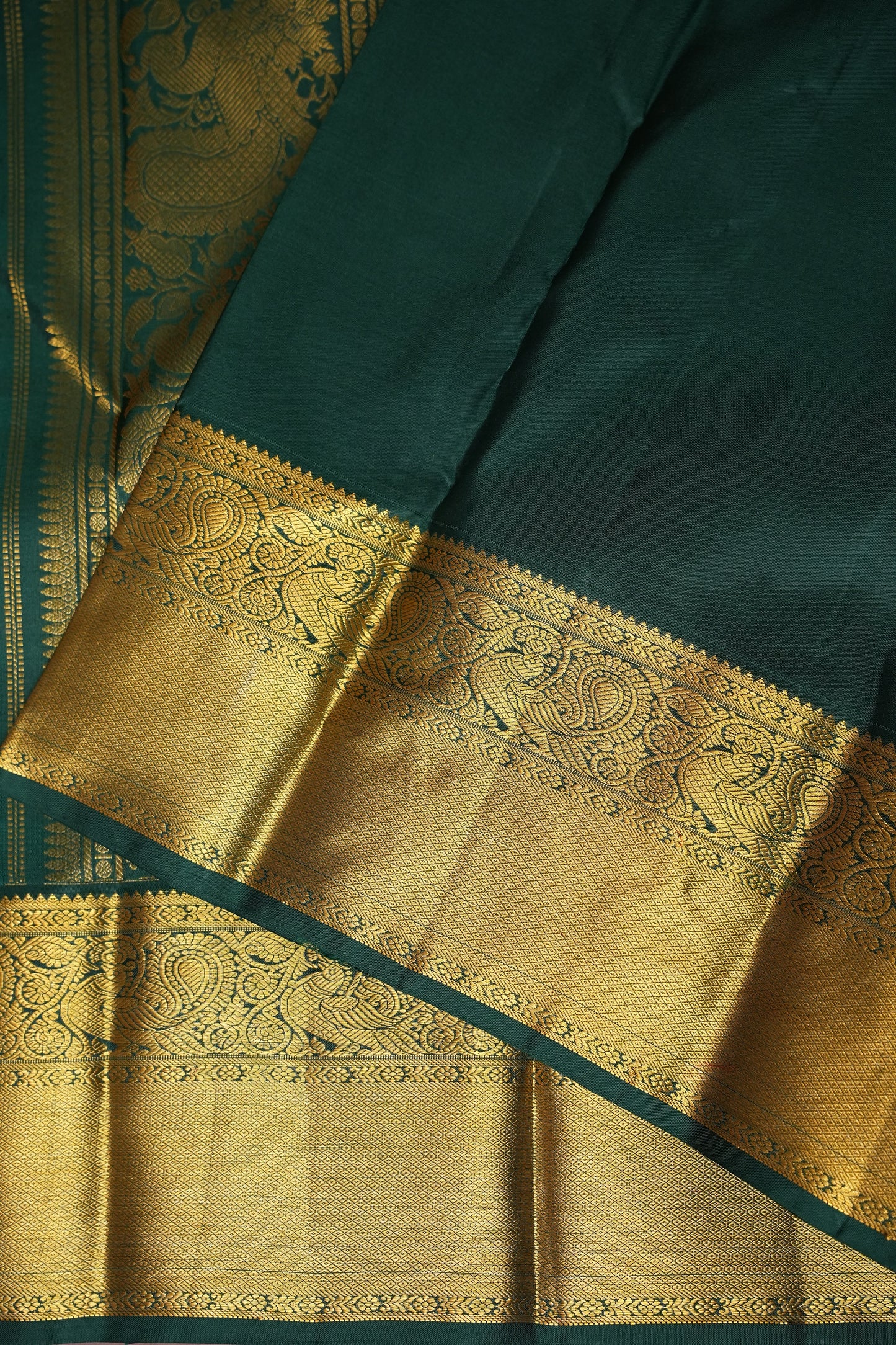 Sunshine Yellow & Bottle Green Pure Kanchipuram Silk Saree with Rich 2 Gram Gold Zari|Silk Mark Certified