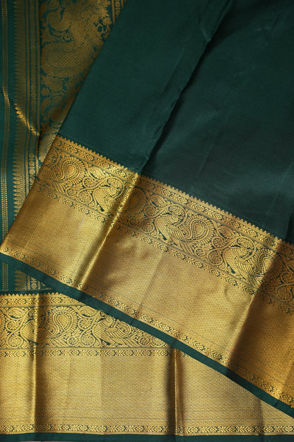 Sunshine Yellow & Bottle Green Pure Kanchipuram Silk Saree with Rich 2 Gram Gold Zari|Silk Mark Certified