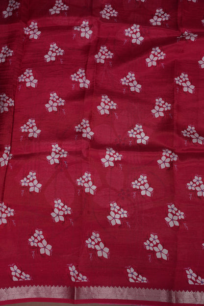 Mangalagiri Printed Silk Saree – Soft Pink & Coral Red
