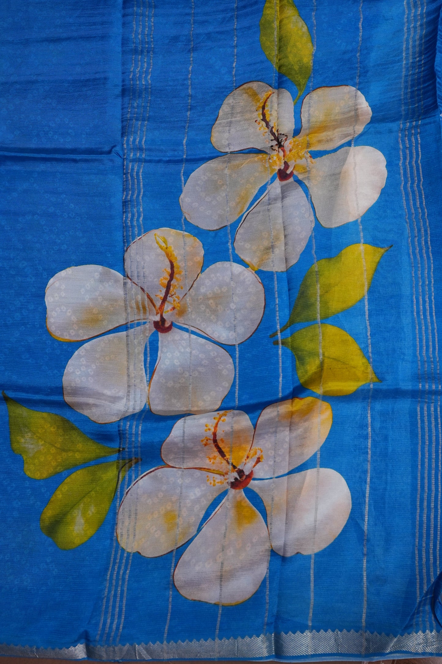 Mangalagiri Printed Silk Saree – Sky Blue & Dark Blue