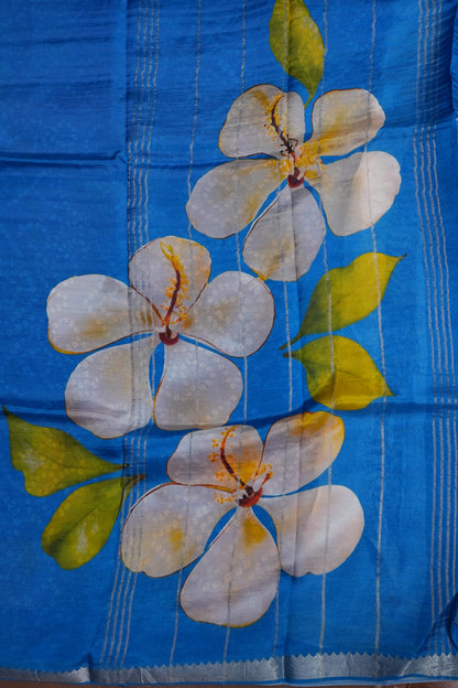 Mangalagiri Printed Silk Saree – Sky Blue & Dark Blue