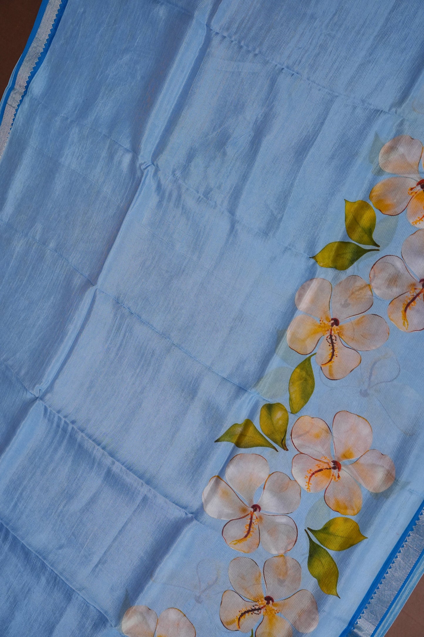 Mangalagiri Printed Silk Saree – Sky Blue & Dark Blue