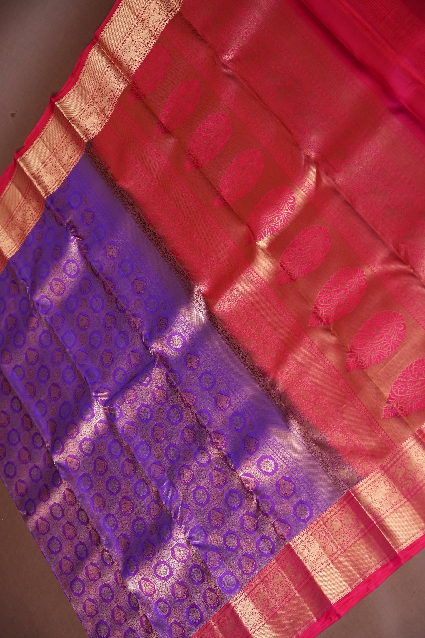 Royal Purple & Rani Pink Kanchipuram Silk Saree|Silk Mark Certified
