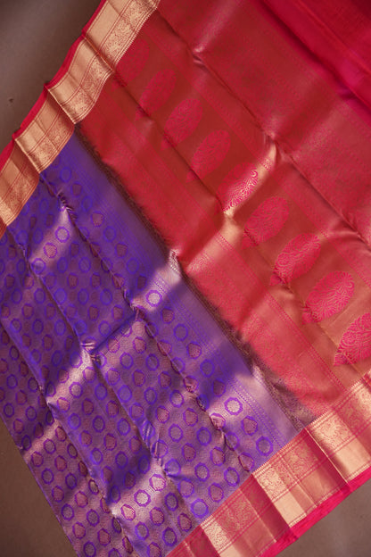 Royal Purple & Rani Pink Kanchipuram Silk Saree|Silk Mark Certified