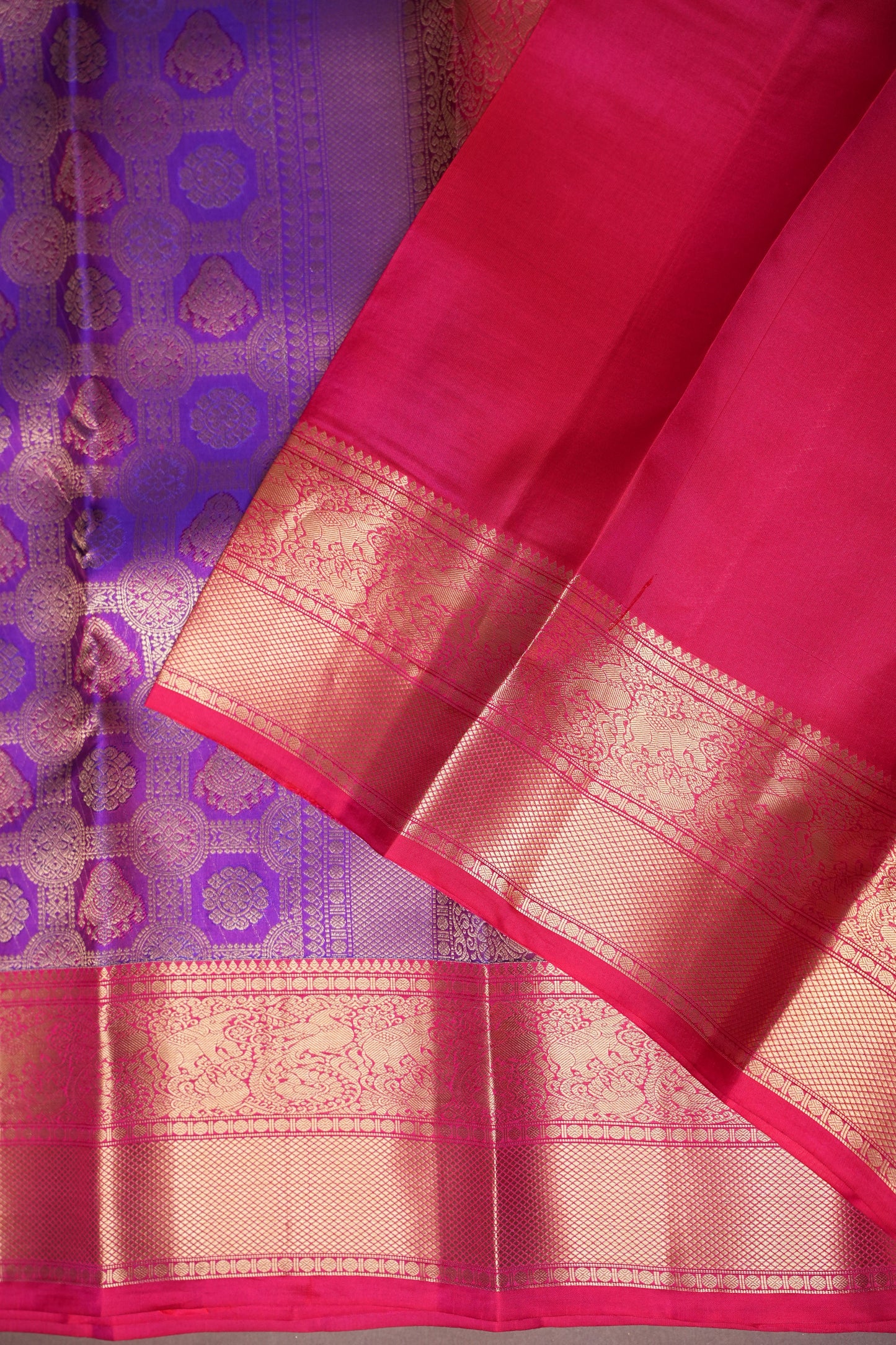 Royal Purple & Rani Pink Kanchipuram Silk Saree|Silk Mark Certified