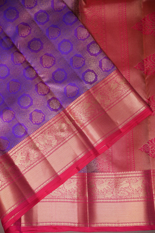 Royal Purple & Rani Pink Kanchipuram Silk Saree|Silk Mark Certified
