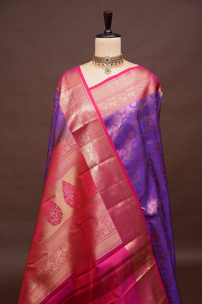 Royal Purple & Rani Pink Kanchipuram Silk Saree|Silk Mark Certified
