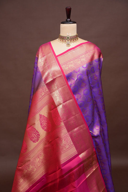 Royal Purple & Rani Pink Kanchipuram Silk Saree|Silk Mark Certified