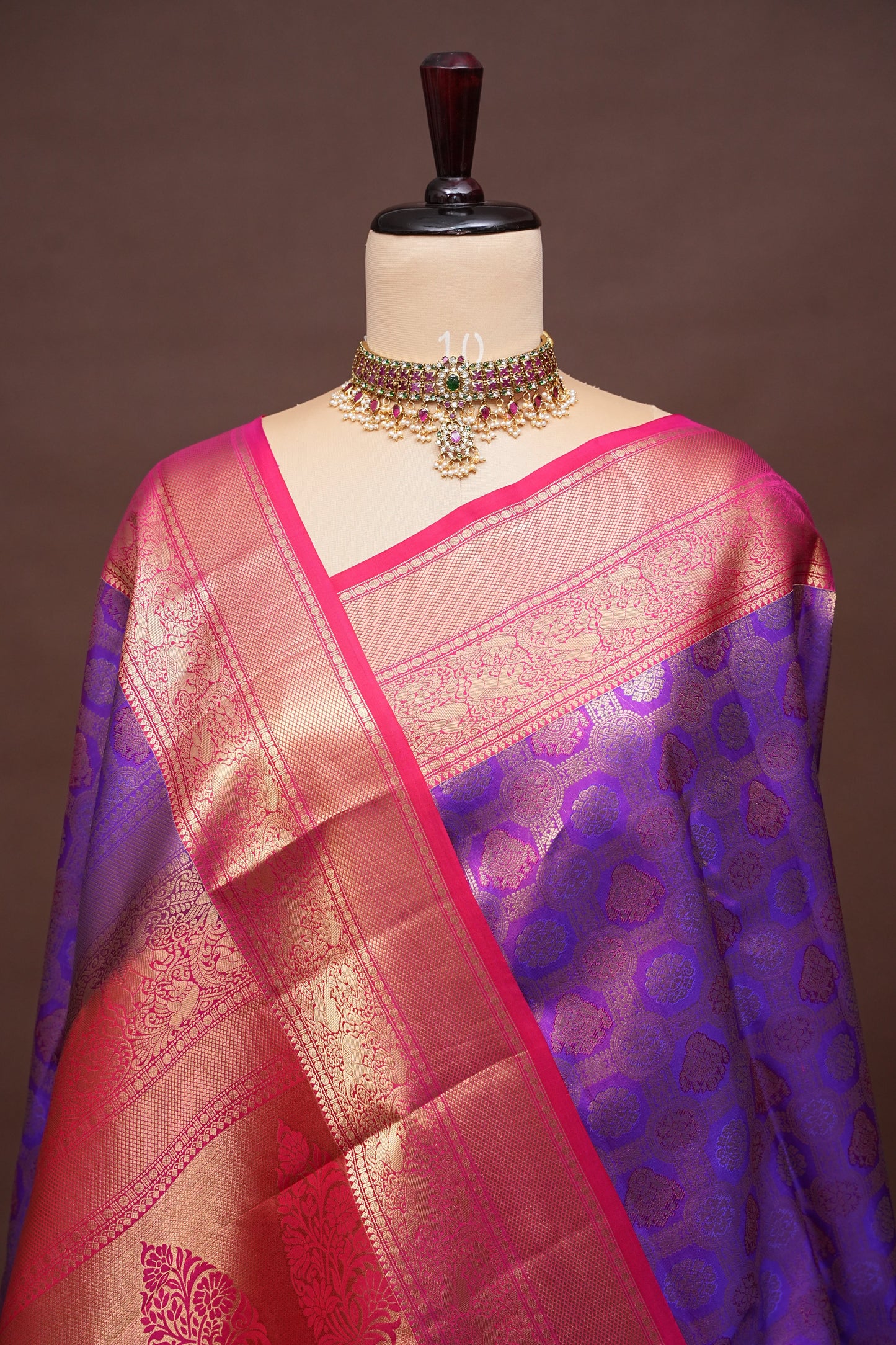 Royal Purple & Rani Pink Kanchipuram Silk Saree|Silk Mark Certified