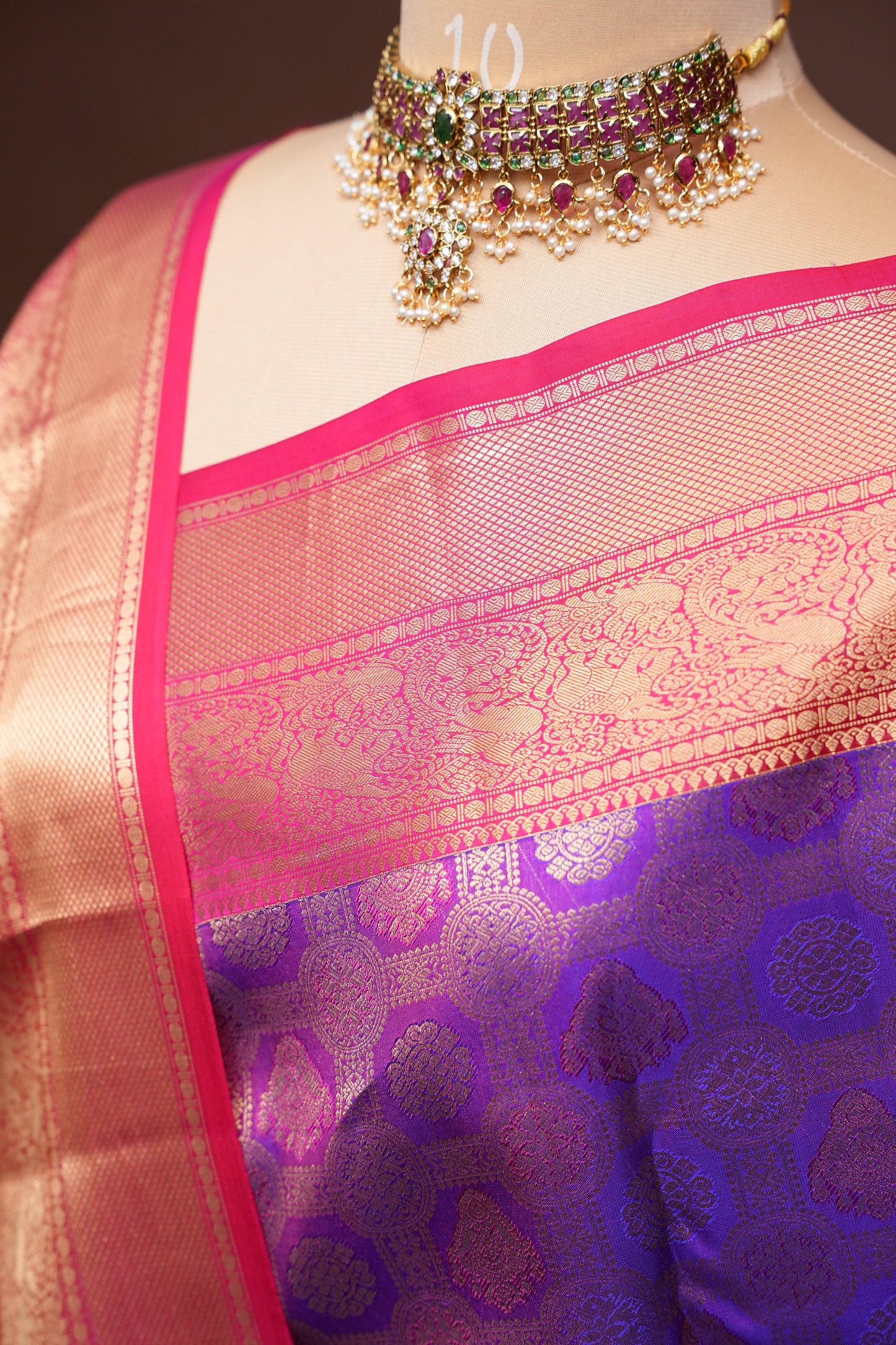 Royal Purple & Rani Pink Kanchipuram Silk Saree|Silk Mark Certified