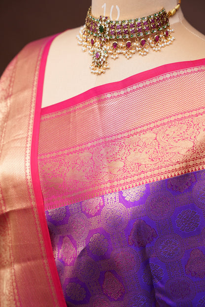 Royal Purple & Rani Pink Kanchipuram Silk Saree|Silk Mark Certified