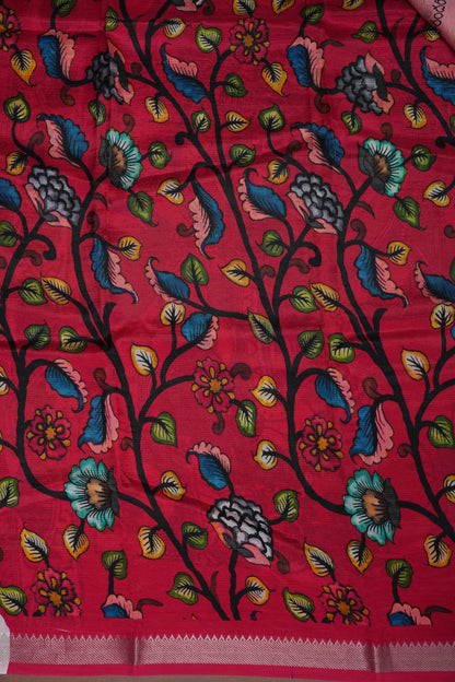 Mangalagiri Printed Silk Saree - Peach Pink & Rani Pink