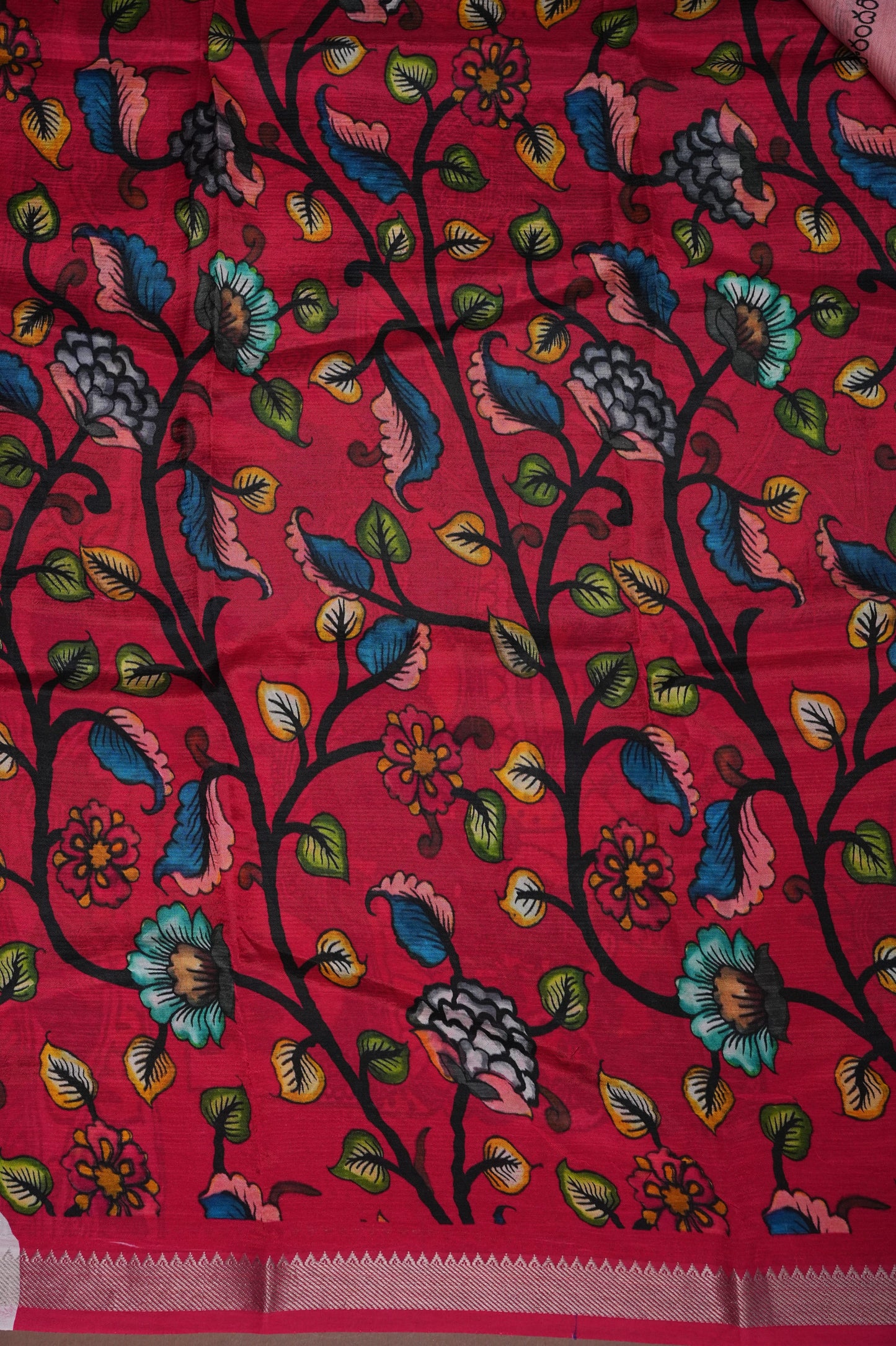 Mangalagiri Printed Silk Saree - Peach Pink & Rani Pink