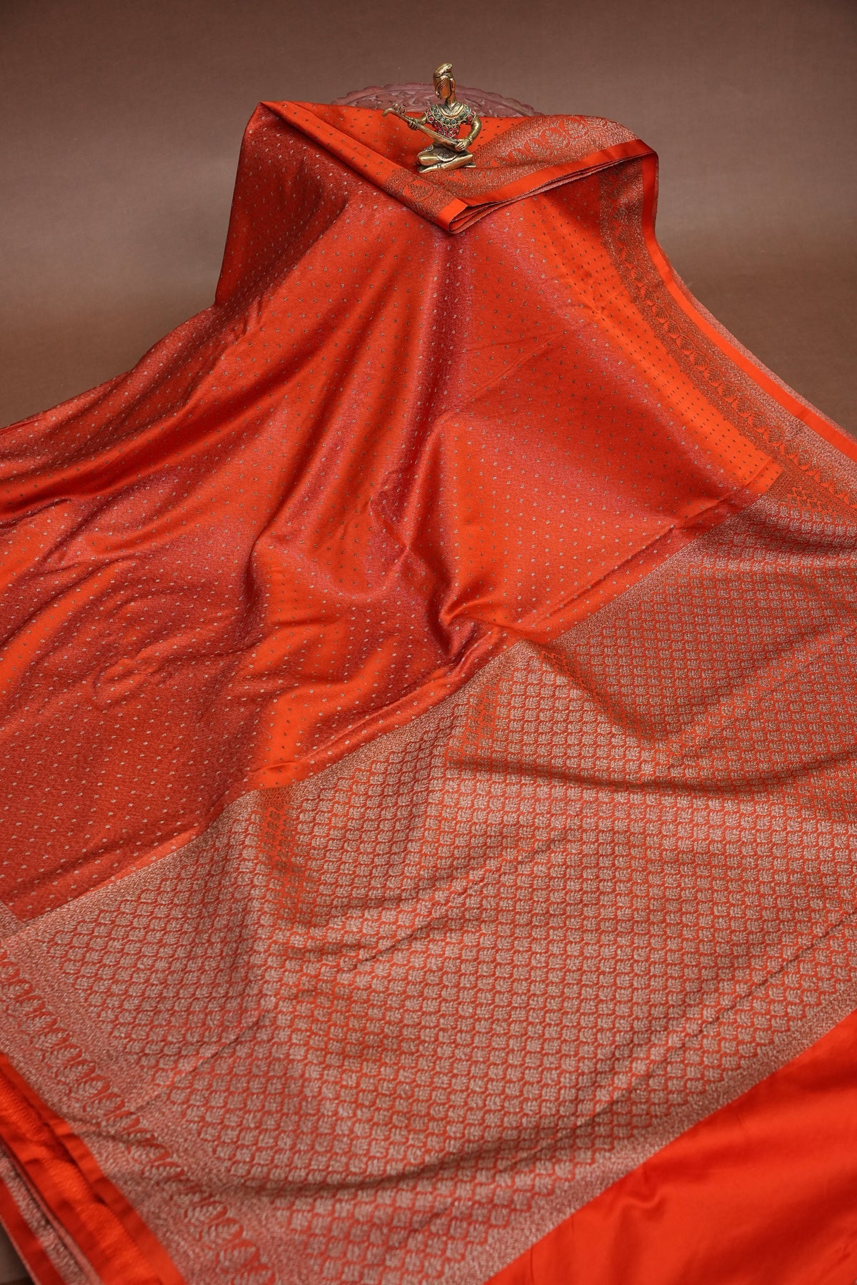 Satin Georgette Banarasi Saree with Antique Buttas & Border – Orange