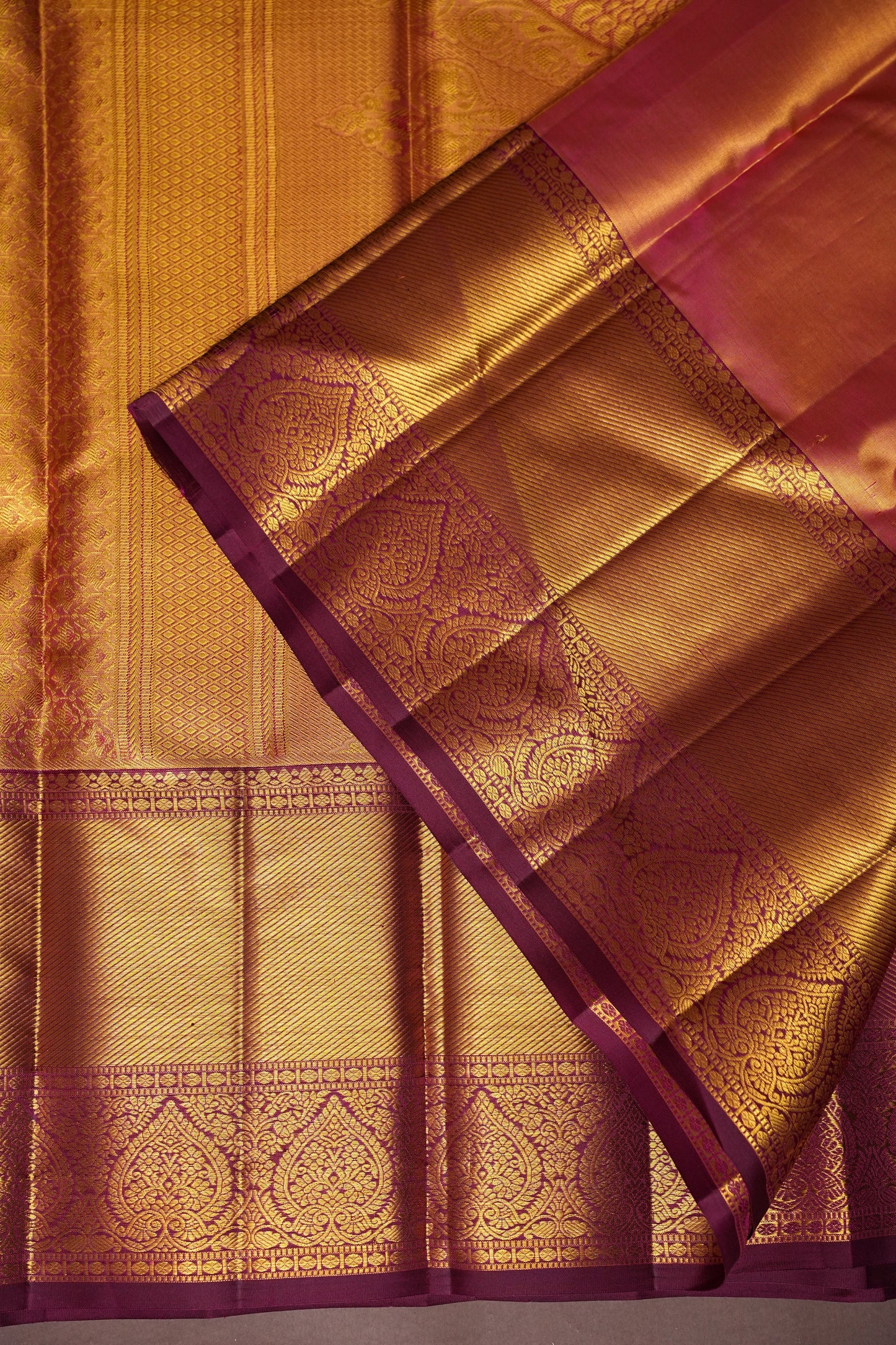 Gold & Maroon Pure Tissue Kanchipuram Silk Saree with Floral Brocade|Silk Mark Certified