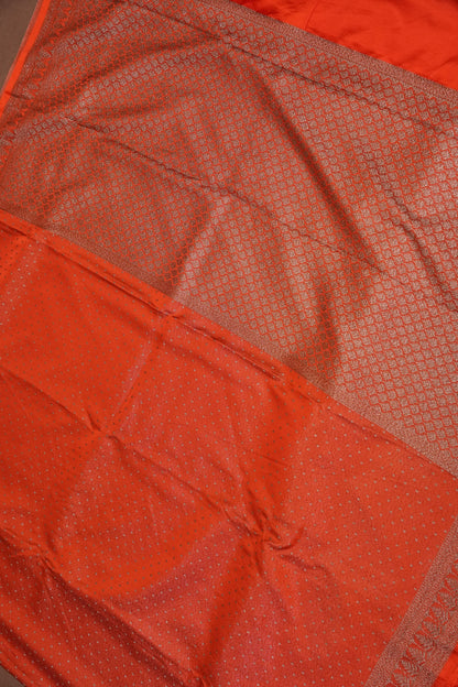 Satin Georgette Banarasi Saree with Antique Buttas & Border – Orange