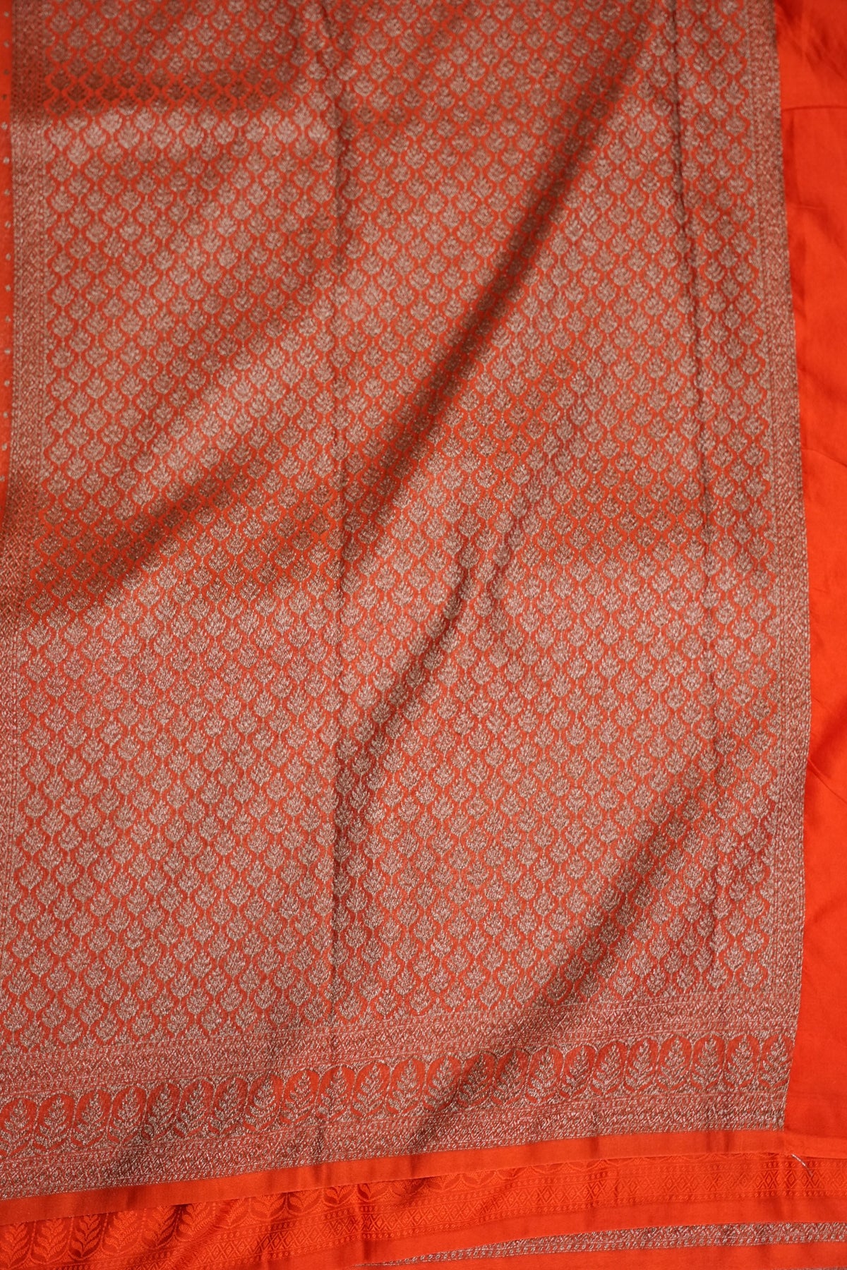Satin Georgette Banarasi Saree with Antique Buttas & Border – Orange