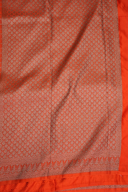 Satin Georgette Banarasi Saree with Antique Buttas & Border – Orange