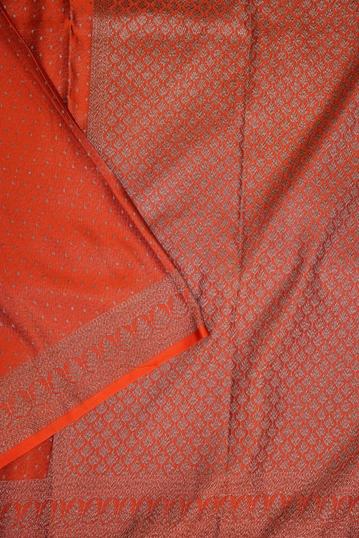 Satin Georgette Banarasi Saree with Antique Buttas & Border – Orange