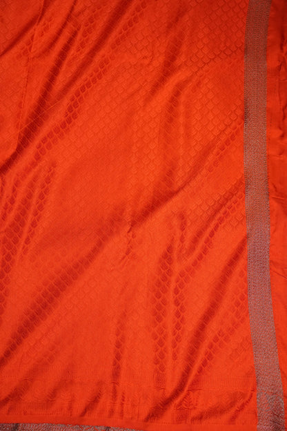 Satin Georgette Banarasi Saree with Antique Buttas & Border – Orange