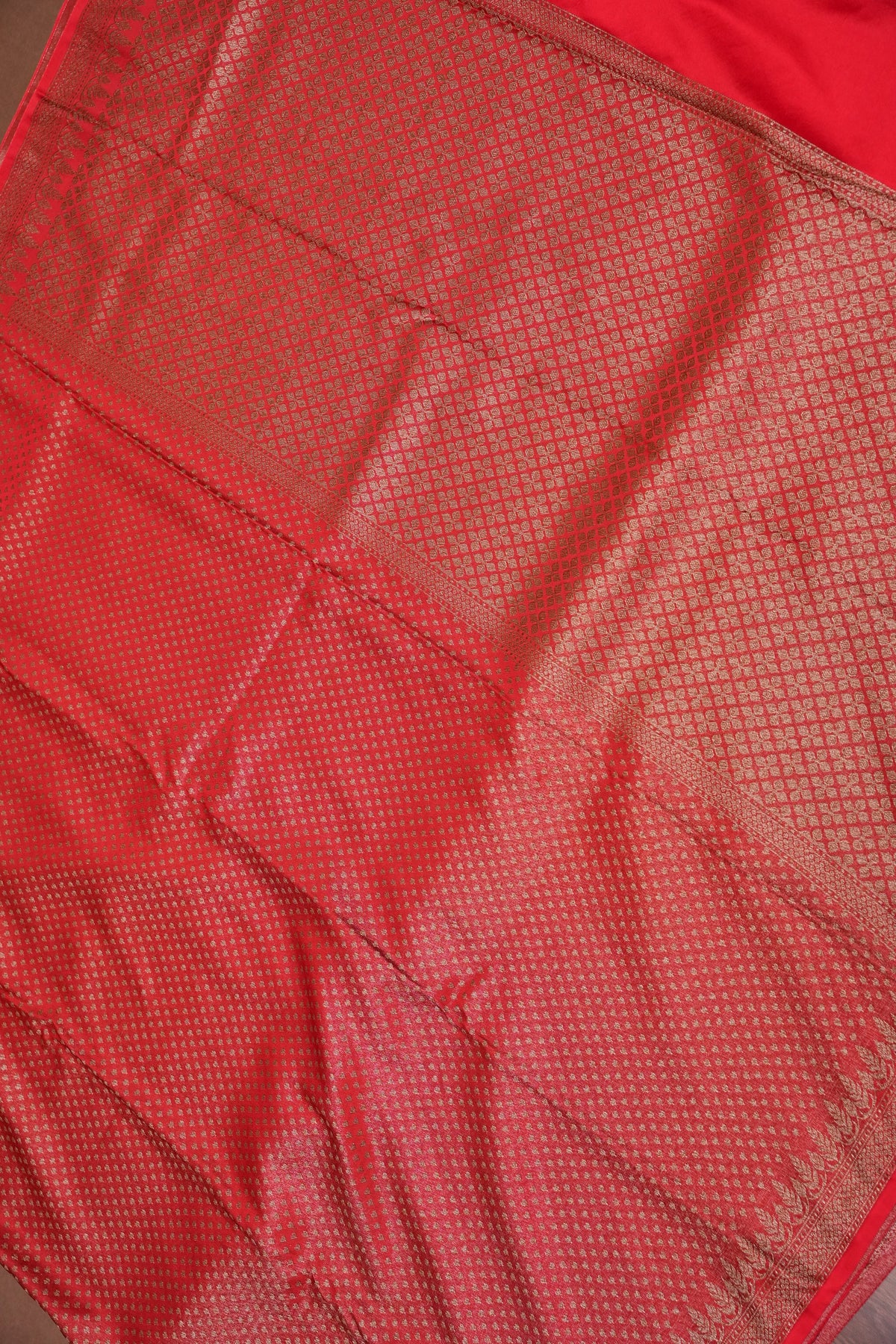 Satin Georgette Banarasi Saree with Antique Buttas & Border – Red
