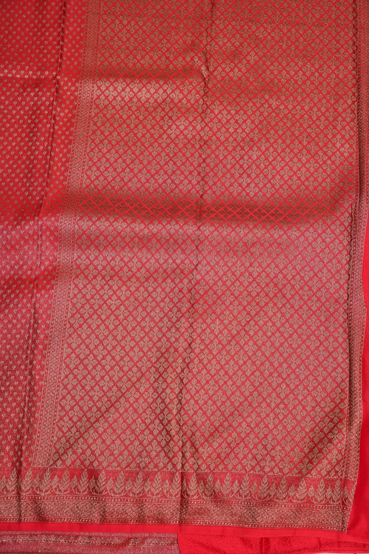 Satin Georgette Banarasi Saree with Antique Buttas & Border – Red