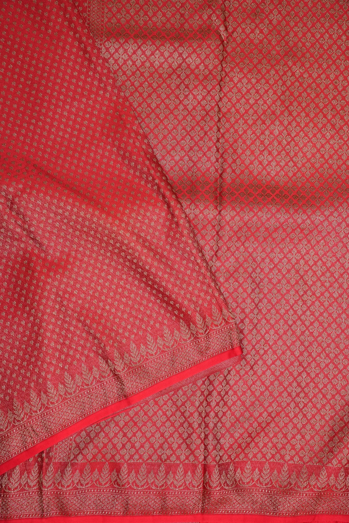 Satin Georgette Banarasi Saree with Antique Buttas & Border – Red
