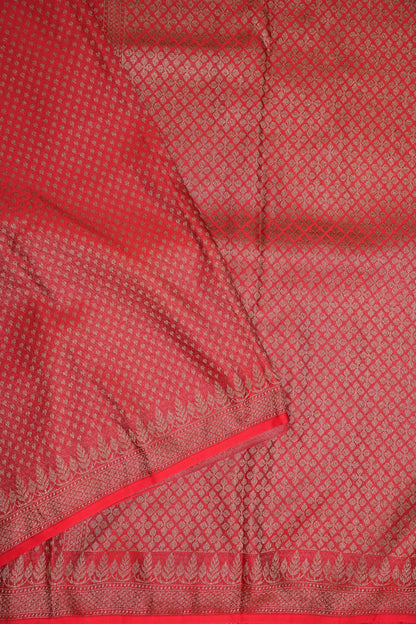 Satin Georgette Banarasi Saree with Antique Buttas & Border – Red