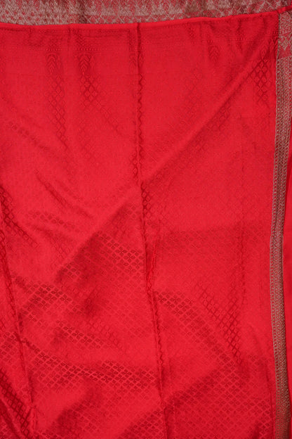Satin Georgette Banarasi Saree with Antique Buttas & Border – Red
