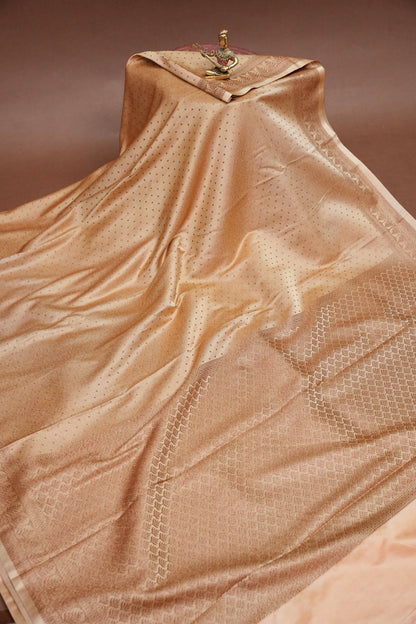 Satin Georgette Banarasi Saree with Antique Buttas & Border – Ivory