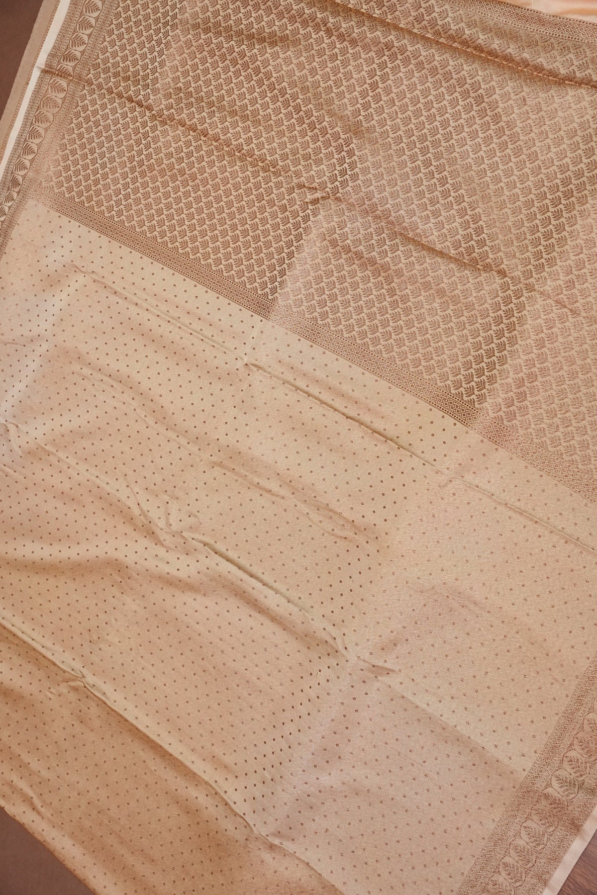 Satin Georgette Banarasi Saree with Antique Buttas & Border – Ivory