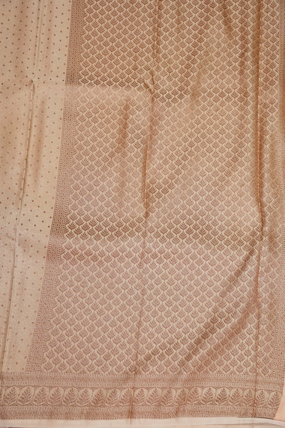 Satin Georgette Banarasi Saree with Antique Buttas & Border – Ivory