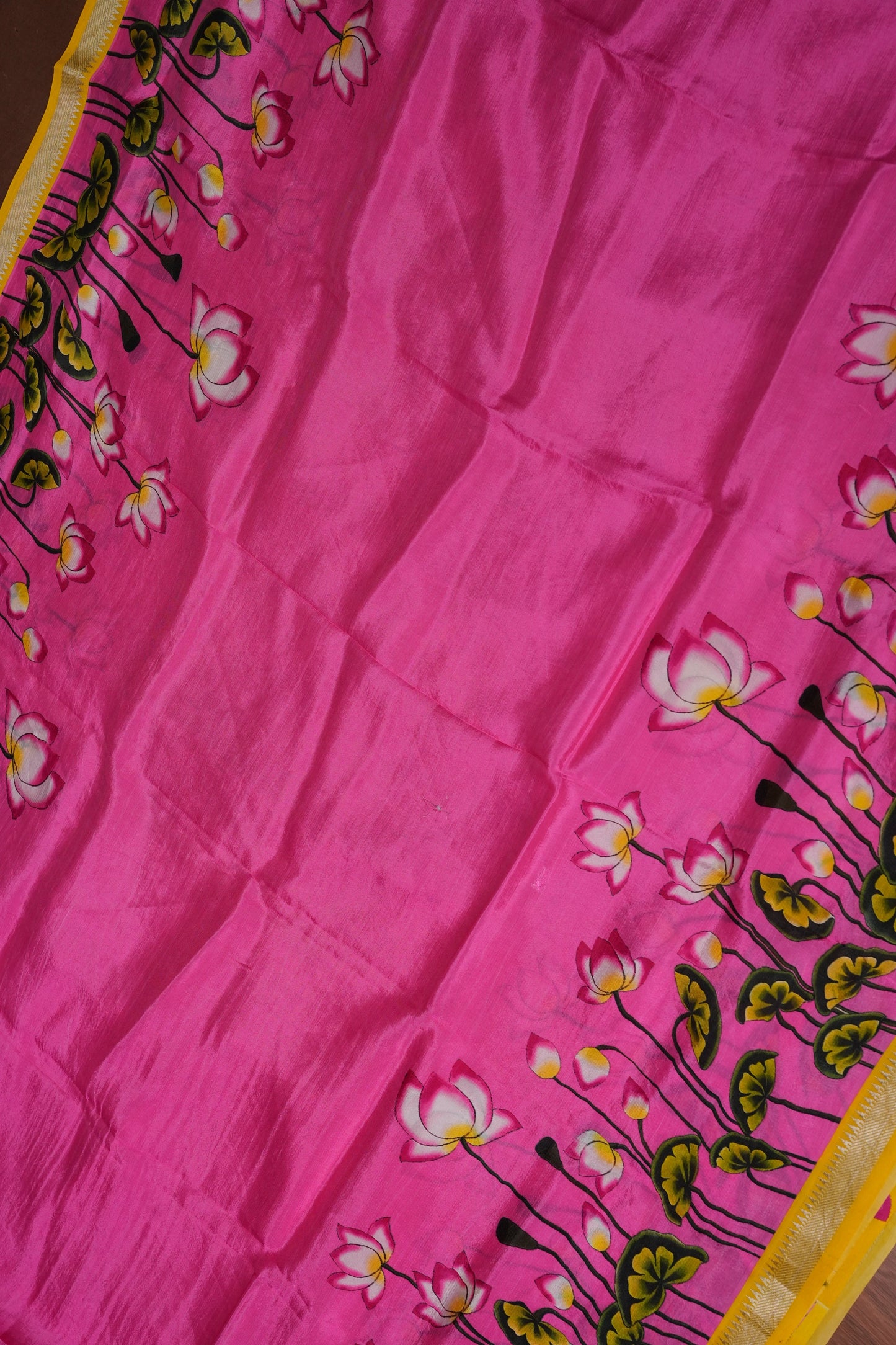 Mangalagiri Printed Silk Saree - Lotus Pink with Mustard Yellow
