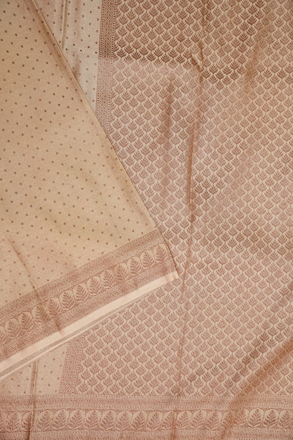 Satin Georgette Banarasi Saree with Antique Buttas & Border – Ivory