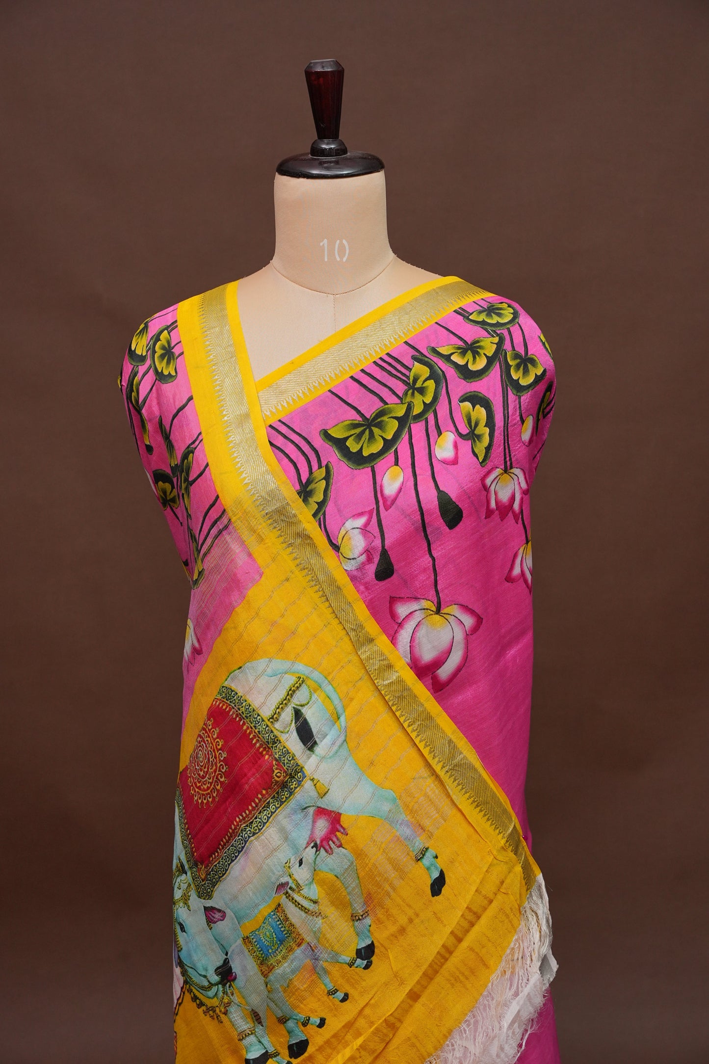 Mangalagiri Printed Silk Saree - Lotus Pink with Mustard Yellow