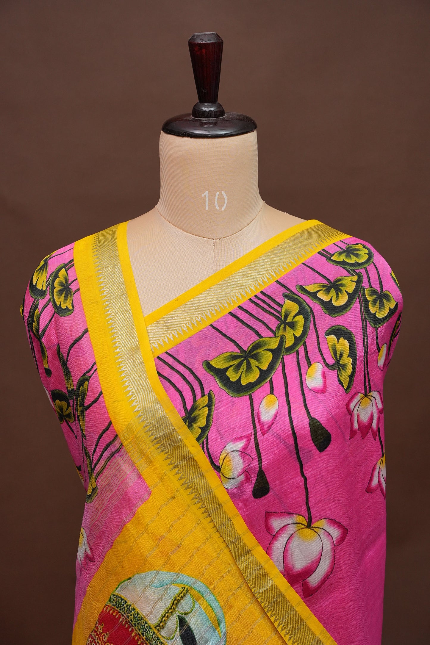 Mangalagiri Printed Silk Saree - Lotus Pink with Mustard Yellow