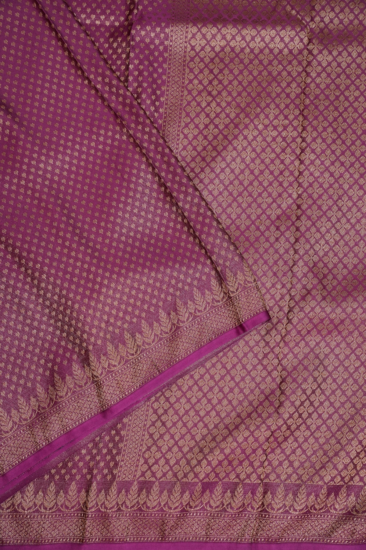 Satin Georgette Banarasi Saree with Antique Buttas & Border – Magenta