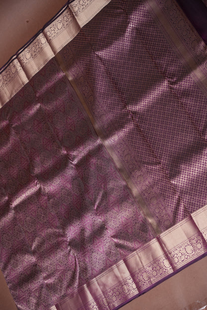 Mauve Purple Pure Kanchipuram Silk Saree with Gold Zari Weaving|Silk Mark Certified