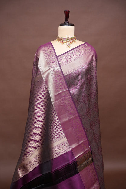 Mauve Purple Pure Kanchipuram Silk Saree with Gold Zari Weaving|Silk Mark Certified