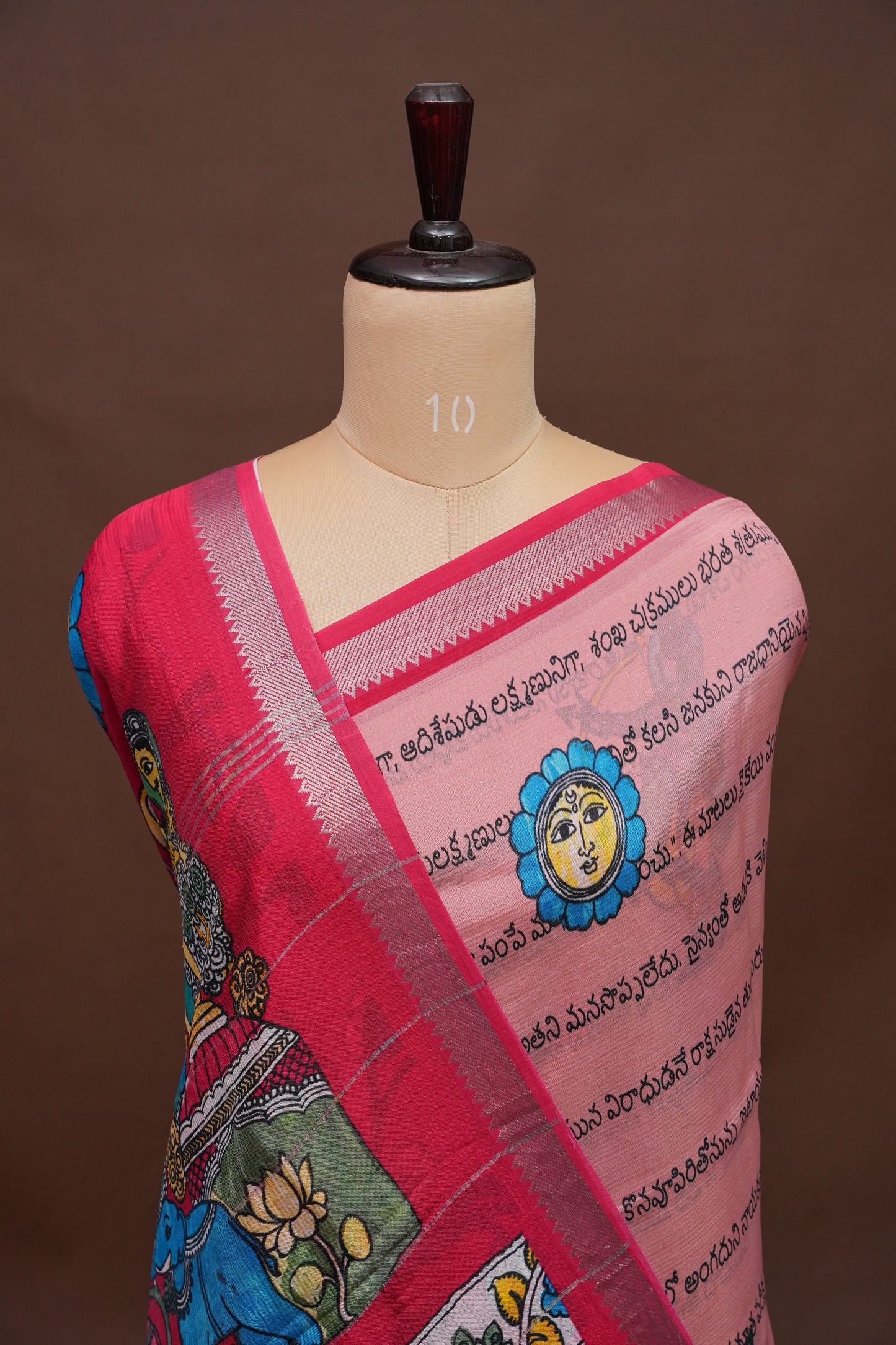 Mangalagiri Printed Silk Saree - Peach Pink & Rani Pink