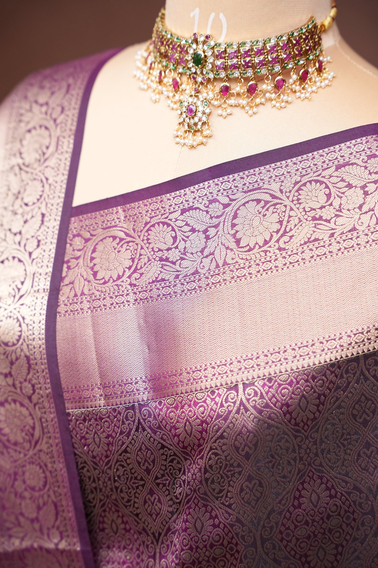 Mauve Purple Pure Kanchipuram Silk Saree with Gold Zari Weaving|Silk Mark Certified