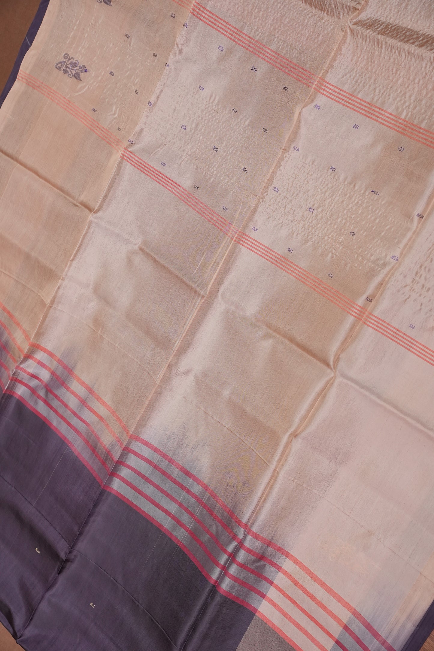 Handwoven Vegan Banana Pith Saree – Chocolate brown & Ivory White with Traditional Motifs