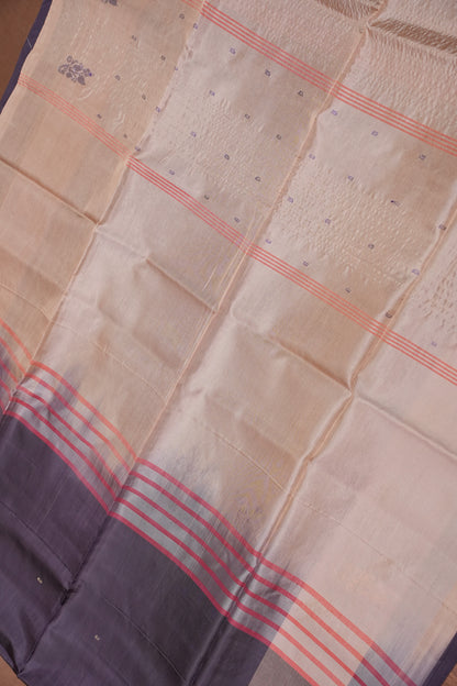 Handwoven Vegan Banana Pith Saree – Chocolate brown & Ivory White with Traditional Motifs