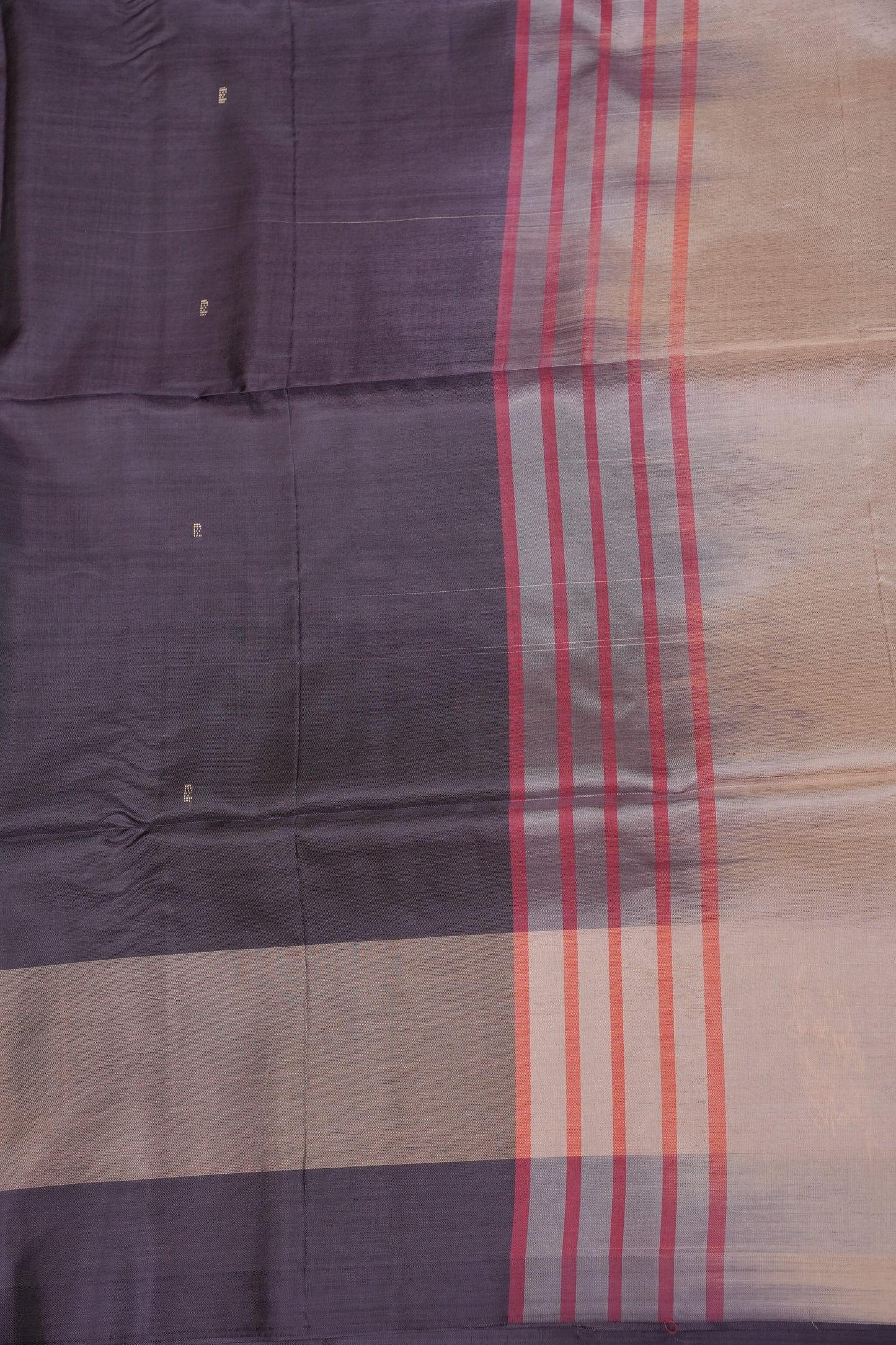 Handwoven Vegan Banana Pith Saree – Chocolate brown & Ivory White with Traditional Motifs