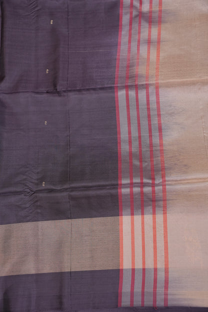 Handwoven Vegan Banana Pith Saree – Chocolate brown & Ivory White with Traditional Motifs