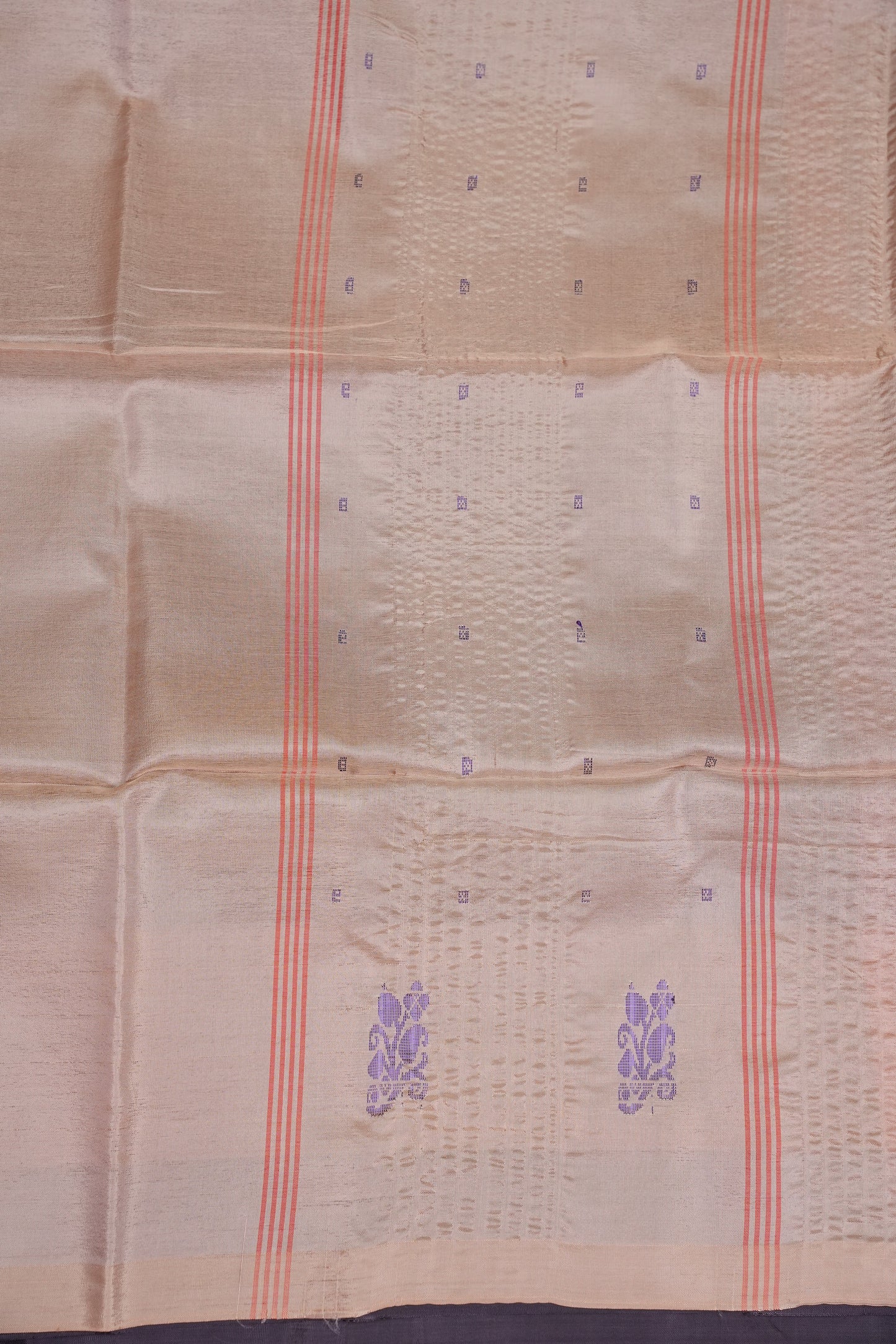 Handwoven Vegan Banana Pith Saree – Chocolate brown & Ivory White with Traditional Motifs