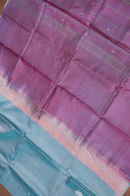 Handwoven Vegan Banana Pith Saree – Aqua Blue and Purple