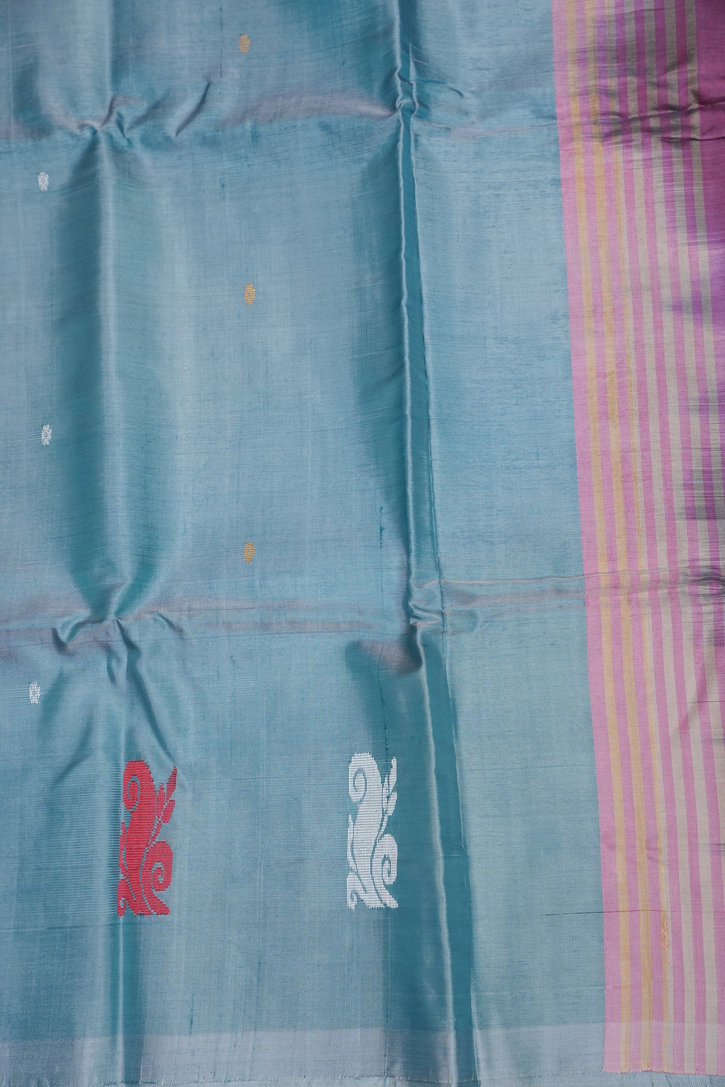 Handwoven Vegan Banana Pith Saree – Aqua Blue and Purple