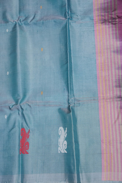 Handwoven Vegan Banana Pith Saree – Aqua Blue and Purple