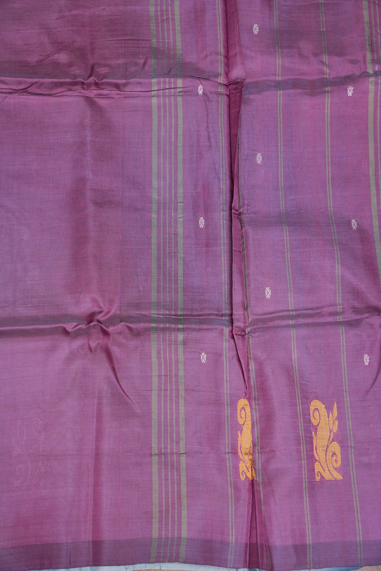 Handwoven Vegan Banana Pith Saree – Aqua Blue and Purple
